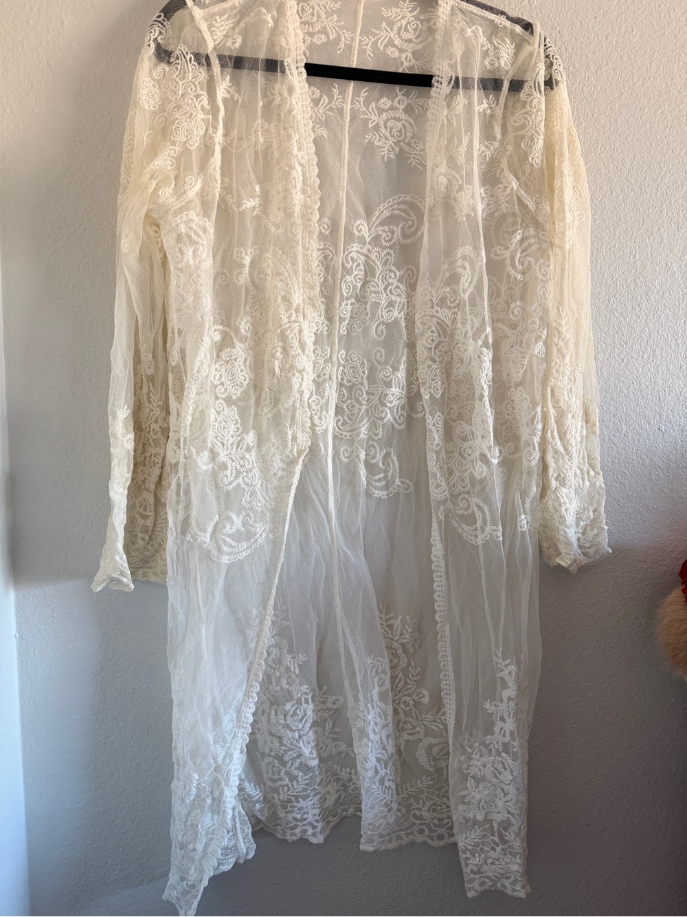 Ivory Cream Lace Duster Cardigan Swim Cover Up M/L